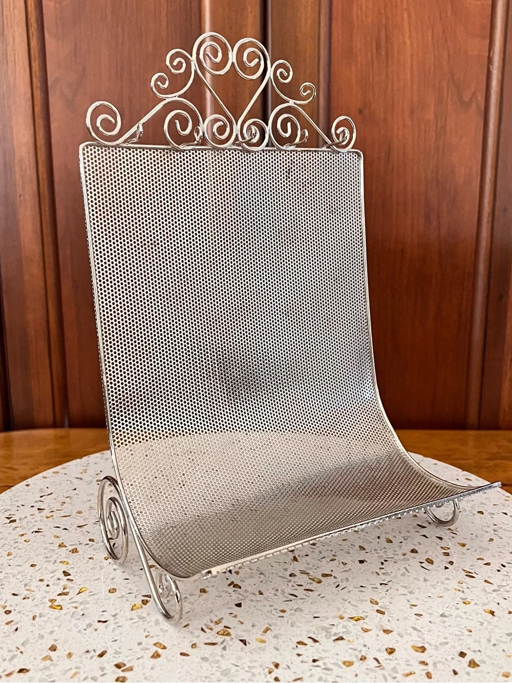 Vintage Metal Mesh Jewelry Holder with Scroll Trim